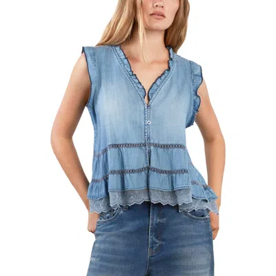 Billy T Lovesick Flounce Sleeveless Denim Top