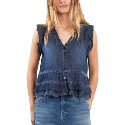 Billy T Lovesick Flounce Sleeveless Denim Top In Flounce Denim