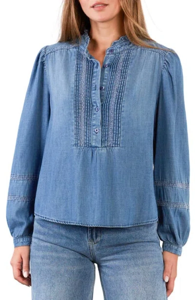Billy T Lulu Ruffle & Lace Shirt In Blue