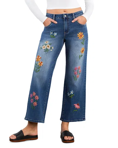 Billy T Meadow Kiss Floral Embroidered Ankle Straight Leg Jeans In Blue