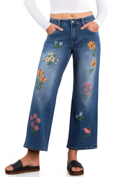 Billy T Meadow Kiss Floral Embroidered Ankle Straight Leg Jeans In Blue