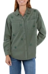 Billy T Mighty Star Embroidered Corduroy Button-up Shirt In Army