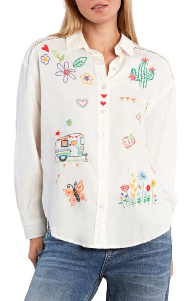 Billy T Moonflower Embroidered Shirt In White
