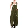 Billy T Oooh La La Embroidered Wide Leg Denim Overalls In Green