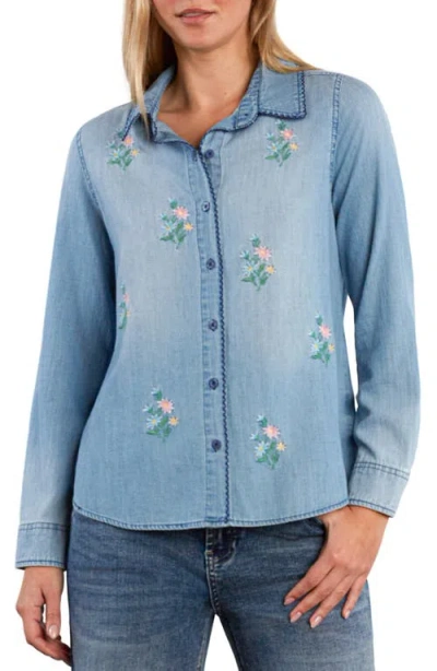 Billy T Petal Pop Embroidered Button-up Shirt In Blue