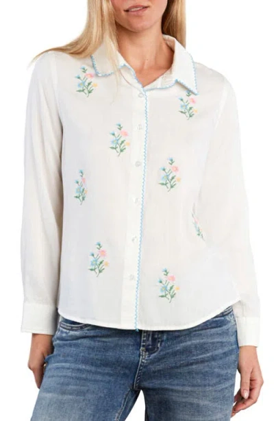 Billy T Petal Pop Embroidered Button-up Shirt In White