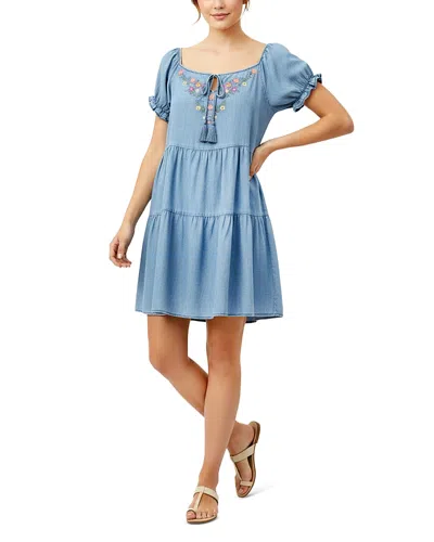 Billy T Petal Song Embroidered Denim Dress In Blue