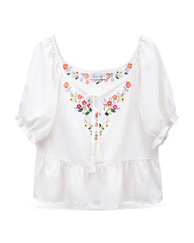 Billy T Petal Song Embroidered Denim Top In White