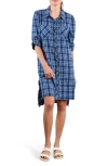 Billy T Plaid Long Sleeve Shirtdress In Blue