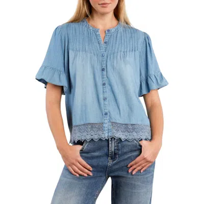 Billy T Pleat Button-up Top In Blue