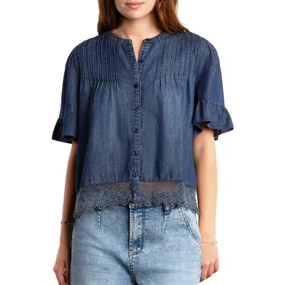 Billy T Pleat Button-up Top In Dusk Denim