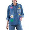 Billy T Pocketful Of Sunshine Embroidered Denim Graphic Button-up Shirt