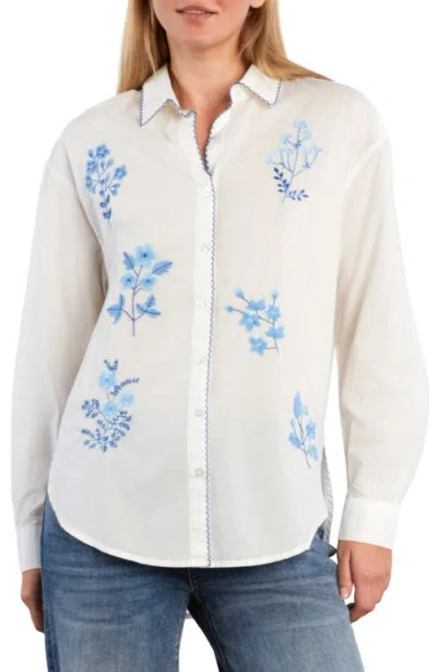 Billy T Poetic Floral Embroidered Button-up Shirt In White