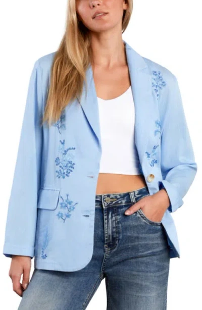 Billy T Poetic Floral Embroidered Denim Blazer In Blue
