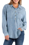 Billy T Railroad Stripe Cotton Popover Shirt In Indigo Rr Stripe
