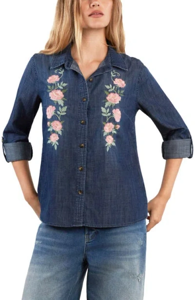 Billy T Rose Embroidered Denim Shirt In Blue