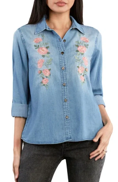 Billy T Rose Embroidered Denim Shirt In Blue
