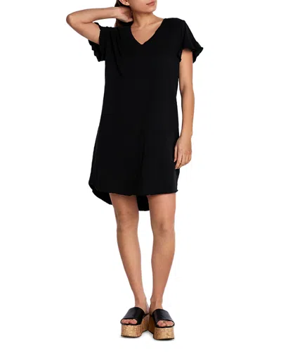 Billy T Ruffle Sleeve V Neck T Shirt Dress In Black