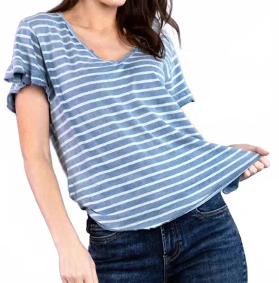 Billy T Ruffle V-neck Tee In Denim Stripes In Blue