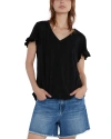 Billy T Ruffled V Neck Tee In Black