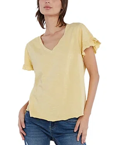 Billy T Ruffled V Neck Tee In Butter Yellow