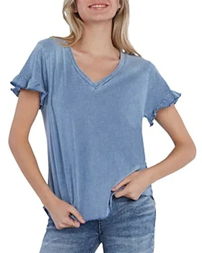 Billy T Ruffled V Neck Tee In Denim