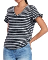 Billy T Ruffled V Neck Tee In Washed Black Stripes