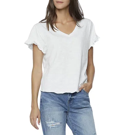 Billy T Ruffled V Neck Tee In White