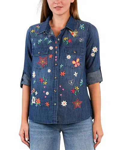 Billy T Sketchbook Embroidered Denim Shirt In Blue