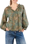 Billy T Split Neck Cotton Blend Peasant Top In Multi