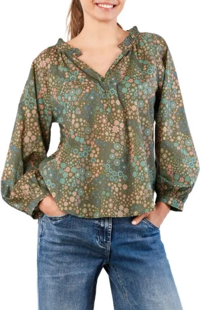 Billy T Split Neck Cotton Blend Peasant Top In Multi