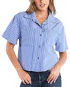 Billy T Spot On Stripe Linen Blend Crop Button-up Shirt In Nautical Stripe