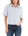 Billy T Spot On Stripe Linen Blend Crop Button-up Shirt In Navy Blue