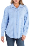Billy T Stripe Linen Blend Button-up Shirt In Denim Blue Stripes