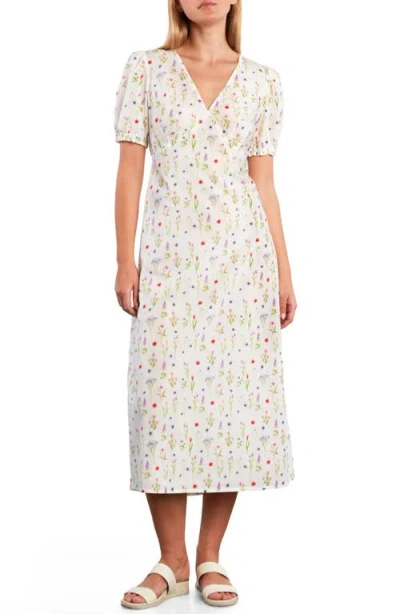Billy T Sunbeam Print Puff Sleeve Midi Dress In White