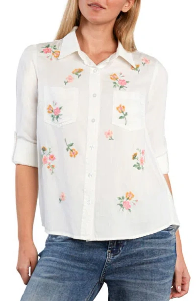 Billy T Sunset Floral Embroidered Shirt In White