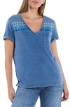 Billy T Super Star Embroidered V-neck T-shirt In Blue Combo