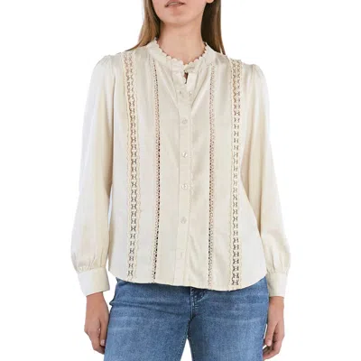 Billy T Sweet Confection Lace Inset Button-up Shirt In Iced Latte