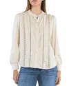 Billy T Sweet Confection Lace Inset Button-up Shirt In Ice Latte