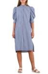 Billy T Sweet Stripe Puff Sleeve Cotton Shirtdress In Blue