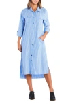 Billy T Take A Chance Stripe Long Sleeve Linen Blend Shirtdress In Denim Blue Stripes