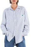Billy T Thank You Stripe Embroidered Graphic Button-up Shirt
