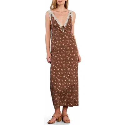 Billy T Victorian Sunset Lace Trim Slip Midi Dress In Brown
