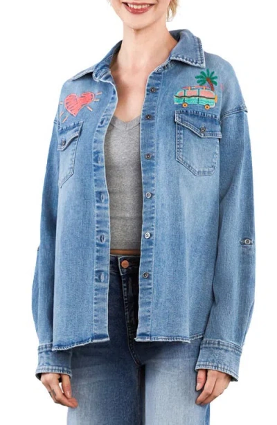 Billy T Weekend Warrior Embroidered Button-up Shirt In Blue
