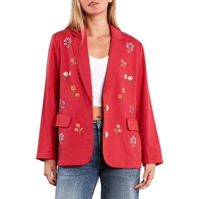 Billy T Wild Blossom Embroidered Blazer In Red