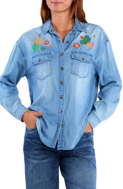 BILLY T BILLY T WILD CACTUS EMBRODIERED DENIM BUTTON-UP SHIRT