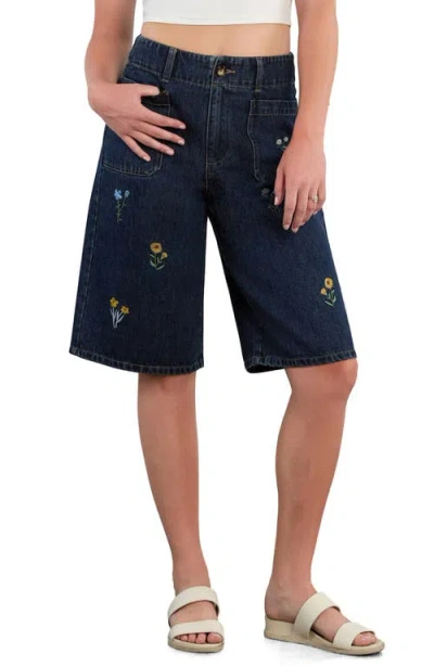 Billy T Wildflower Embroidered Denim Shorts In Blue