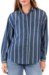 Billy T Worry-free Stripe Button Front Shirt In Blue