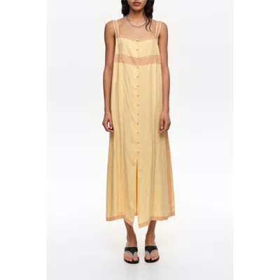 Bimba Y Lola A-line Dress With Buttons And Lace In Yellow