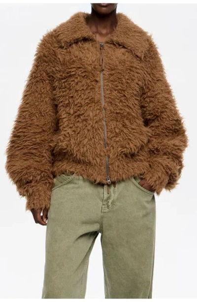 Bimba Y Lola Alpaca Fur Cardigan In Brown